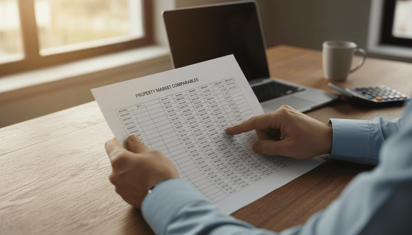 Financial professional reviewing investment analysis report at desk